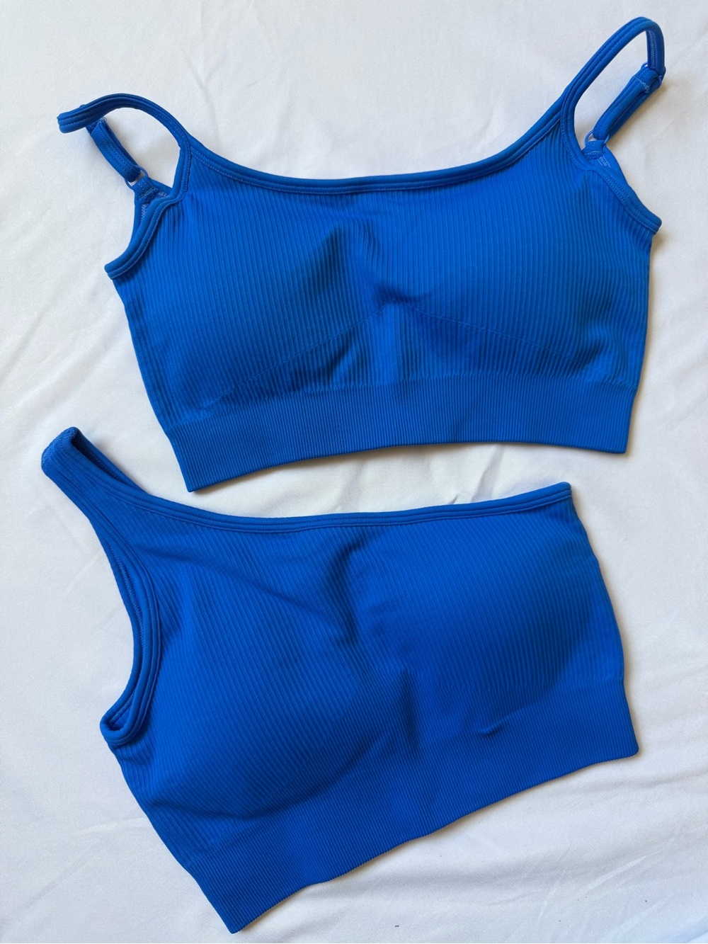 NWT OQQ Two Ribbed Crop Tops Sports Bras - Cobalt Blue set, Small